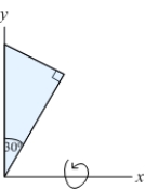 Find the volume generated by revolving a right triangle with angle   and hypotenuse 2 about a line perpendicular to the hypotenuse passing through the vertex of the   angle, as shown in the figure.    