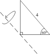 Find the volume generated by revolving the triangle shown in the figure about a line parallel to the hypotenuse, passing through the vertex of the right angle.  