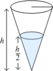 A conical container (vertex down)  is filled to half of its height with liquid of density   . The radius of the conical container is   and its height is   , measured in meters. The approximate work required to pump the liquid out of the top of the tank is   A)    B)    C)    D)    E)  none of the above.