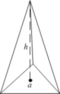 The work (against gravity)  required to build a right pyramid of height   , with equilateral triangle base of side length   , using stones of density   is   A)    . B)    . C)    . D)    . E)  none of the above.
