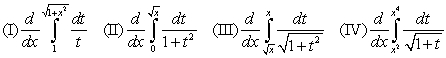 Match the function with the derivative:     The correct matches are A)  I-B, II-C, III-D, IV-A B)  I-C, II-A, III-D, IV-B C)  I-A, II-C, III-B, IV-D D)  I-C, II-A, III-B, IV-D E)  None of the above.