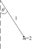 The potential energy   of a pendulum of length 1 and mass 2, relative to its rest position is   . Compute the average rate of change of the potential energy over the angle interval   .  