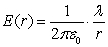 The electrical field due to an infinite rod at a point at distance   from the rod is perpendicular to the rod and has a magnitude of   (   is a constant and   is the longitudinal charge density). Find the average rate of change of the field along the interval   .  