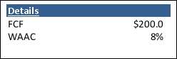 Calculate the present value of FCF using a year-end discount factor given the following information.     A) $180.0m B) $200.0m C) $185.0mm D) $190.0m