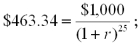 <strong>A zero coupon bond with a face value of $1,000 is issued with an initial price of $463.34.The bond matures in 25 years.What is the implicit interest,in dollars,for the first year of the bond's life?</strong> A)$9.08 B)$12.56 C)$14.48 D)$21.47 E)$31.25     <div style=padding-top: 35px> 