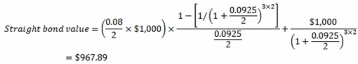   -Lucinda owns a convertible bond that matures in six years.The bond has a 9 percent coupon and pays interest annually.The face value of the bond is $1,000 and the conversion price is $22.Similar bonds have a market return of 8.75 percent.The current price of the stock is $21.60 per share.What is the conversion value of this bond? A)  $835.60 B)  $848.40 C)  $942.11 D)  $981.82 E)  $1,000.00