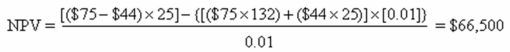   -You are currently selling 72 units a month at a price of $210 a unit.Your variable cost of each unit is $130.If you switch from your current cash sales only policy to a net 30 policy you think your sales will increase to a total of 95 units per month.The monthly interest rate is 1.5 percent.What is the net present value of this proposed switch using the accounts receivable approach? A)  $104,557 B)  $114,829 C)  $134,822 D)  $136,516 E)  $141,520