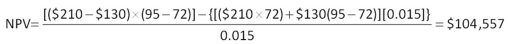   -Your current sales consist of 32 units per month at a price of $225 a unit.You are weighing the pros and cons of switching to a net 30 credit policy from your current cash only policy.If you decide to switch your credit policy you also plan to increase the sales price to $240 a unit.If you make the switch you do not expect your total monthly sales quantity to change but you do expect a 3 percent default rate.The monthly interest rate is 1.5 percent.What is the net present value of the proposed credit policy switch? A)  $6,727 B)  $6,893 C)  $7,965 D)  $9,440 E)  $9,481
