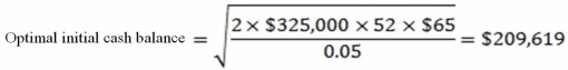 <strong> Your firm spends $54,000 a week to pay bills and maintains a lower cash balance limit of $45,000.The standard deviation of your disbursements is $12,100.The applicable interest rate is 4.5 percent and the fixed cost of transferring funds is $55.What is your opportunity cost of holding cash based on the BAT model?</strong> A) $1,318 B) $1,864 C) $2,204 D) $2,311