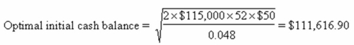 <strong>    Your firm spends $346,000 a week to pay bills and maintains a lower cash balance limit of $150,000.The standard deviation of your disbursements is $28,700.The applicable interest rate is 5 percent and the fixed cost of transferring funds is $60.What is your optimal average cash balance based on the BAT model?</strong> A) $103,900 B) $146,500 C) $182,200 D) $207,800 E) $249,900 <div style=padding-top: 35px> 