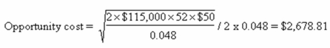 <strong> Your firm spends $346,000 a week to pay bills and maintains a lower cash balance limit of $150,000.The standard deviation of your disbursements is $28,700.The applicable interest rate is 5 percent and the fixed cost of transferring funds is $60.What is your optimal average cash balance based on the BAT model?</strong> A) $103,900 B) $146,500 C) $182,200 D) $207,800 E) $249,900