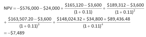   -Eads Industrial Systems Company (EISC) is trying to decide between two different conveyor belt systems.System A costs $427,000,has a 6-year life,and requires $115,000 in pretax annual operating costs.System B costs $502,000,has an 8-year life,and requires $79,000 in pretax annual operating costs.Both systems are to be depreciated straight-line to zero over their lives and will have a zero salvage value.Whichever system is chosen,it will not be replaced when it wears out.The tax rate is 33 percent and the discount rate is 24 percent.Which system should the firm choose and why? A)  A;The net present value is $211,516. B)  A;The net present value is -$588,792. C)  A;The net present value is -$314,216. D)  B;The net present value is $308,222. E)  B: The net present value is -$612,240. 