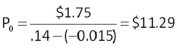   -How much are you willing to pay for one share of Jumbo Trout stock if the company just paid a $0.70 annual dividend,the dividends increase by 2.5 percent annually,and you require a 10 percent rate of return? A)  $9.29 B)  $9.33 C)  $9.57 D)  $9.53 E)  $9.59