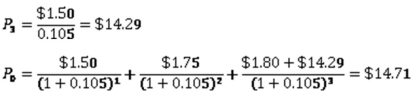   -Renew It,Inc. ,is preparing to pay its first dividend.It is going to pay $0.45,$0.60,and $1 a share over the next three years,respectively.After that,the company has stated that the annual dividend will be $1.25 per share indefinitely.What is this stock worth to you per share if you demand a 10.8 percent rate of return on stocks of this type? A)  $6.67 B)  $8.21 C)  $10.14 D)  $11.47 E)  $12.03