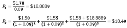   -Home Care Providers is paying an annual dividend of $1.10 every other year.The last dividend was paid two years ago.The firm will continue this policy until 3 more dividend payments have been paid.One year after the last dividend normal payment,the company plans to pay a final liquidating dividend of $40 per share.What is the current market value of this stock if the required return is 17 percent? A)  $18.92 B)  $20.74 C)  $23.16 D)  $24.14 E)  $24.53