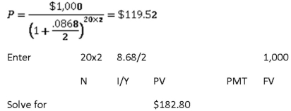   -Today,you want to sell a $1,000 face value zero coupon bond you currently own.The bond matures in 4.5 years.How much will you receive for your bond if the market yield to maturity is currently 5.33 percent? Ignore any accrued interest. A)  $696.60 B)  $698.09 C)  $741.08 D)  $756.14 E)  $789.22
