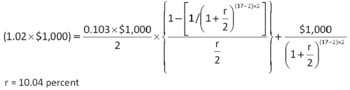     -Bryceton,Inc.has bonds on the market with 13 years to maturity,a yield-to-maturity of 9.2 percent,and a current price of $802.30.The bonds make semiannual payments.What is the coupon rate? A)  6.56 percent B)  7.00 percent C)  7.25 percent D)  7.40 percent E)  7.65 percent