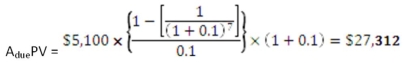         -You are comparing two annuities with equal present values.The applicable discount rate is 8.75 percent.One annuity pays $5,000 on the first day of each year for 20 years.How much does the second annuity pay each year for 20 years if it pays at the end of each year? A)  $5,211 B)  $5,267 C)  $5,309 D)  $5,390 E)  $5,438