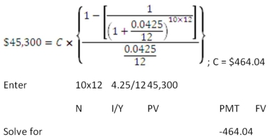 <strong> You are buying a previously owned car today at a price of $3,500.You are paying $300 down in cash and financing the balance for 36 months at 8.5 percent.What is the amount of each loan payment?</strong> A) $101.02 B) $112.23 C) $118.47 D) $121.60 E) $124.40