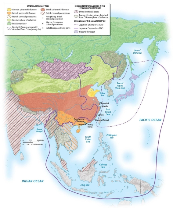   -Looking at Figure 11.33,the British sphere of influence in the nineteenth century in East Asia was mainly in the A)  North. B)  East. C)  South. D)  West. E)  Northwest.