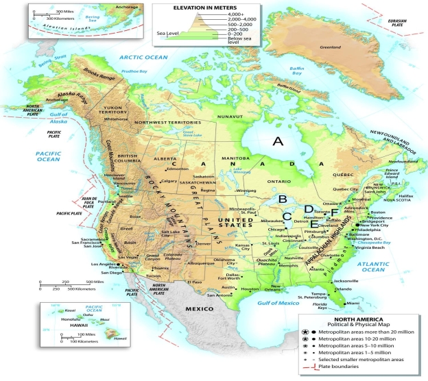   -What is the name of the body of water labeled on the map with the letter E? A)  Lake Erie B)  Lake Huron C)  Lake Michigan D)  Hudson Ontario E)  Lake Superior