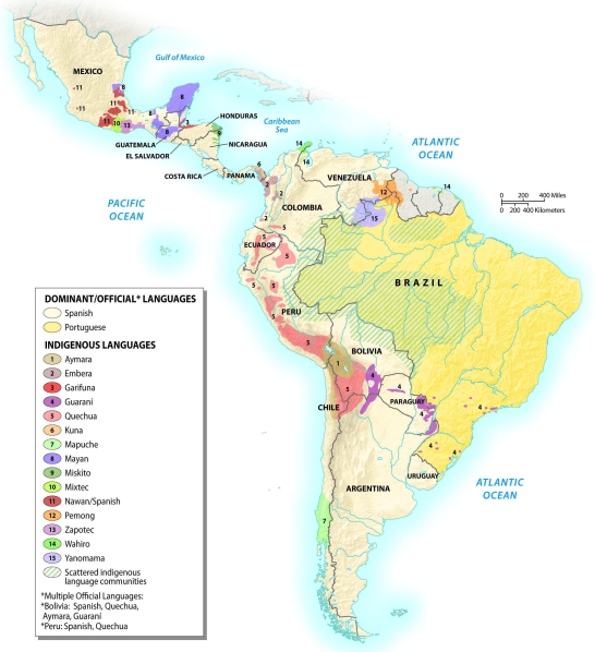 First discuss and analyze the reasons for the demographic collapse of the indigenous population of Latin America. You may use the map of languages of Latin America as a guide.   