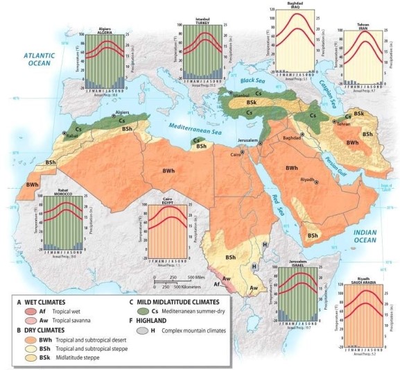 Which of the following cities in Southwest Asia and North Africa receives the highest amounts of annual precipitation?   A)  Cairo, Egypt B)  Istanbul, Turkey C)  Riyadh, Saudi Arabia D)  Tehran, Iran E)  Baghdad, Iraq