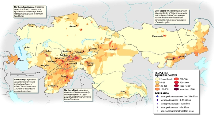 Which Country of Central Asia Has the Lowest Population Density