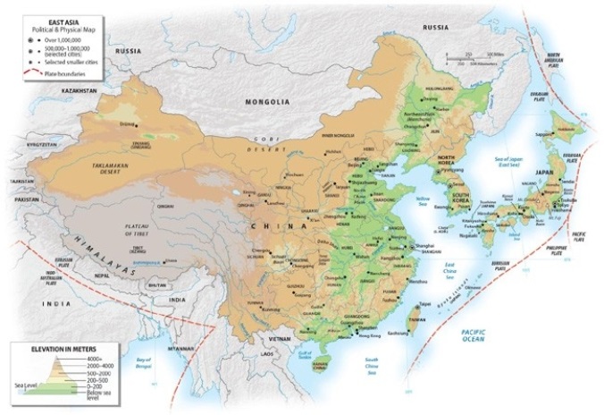 What is the most mountainous region of China?   A)  north B)  east C)  west D)  central E)  south