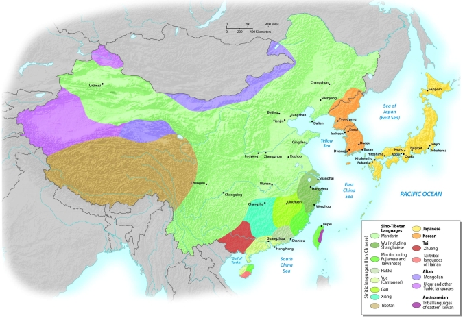 Which country of East Asia has the greatest linguistic diversity?   A)  Taiwan B)  China C)  Japan D)  Korea E)  Hong Kong