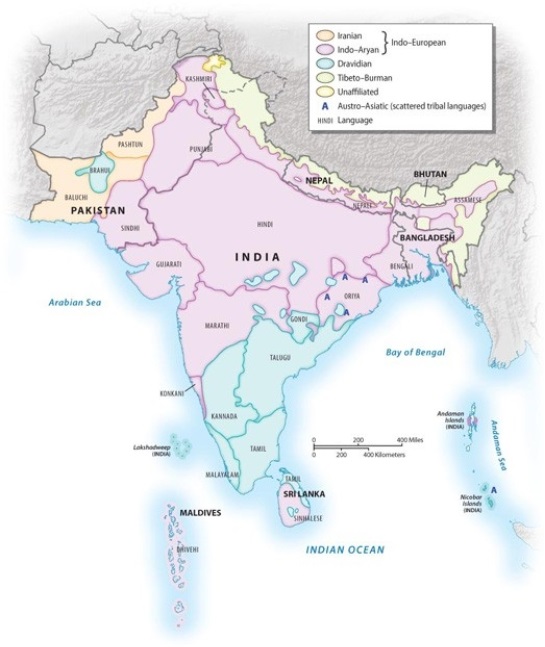 In what part of India are Dravidian languages most likely to be spoken?   A)  north B)  east C)  west D)  south E)  center