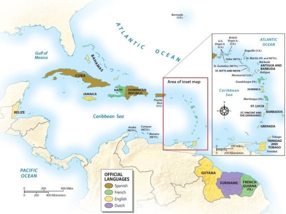 What language is spoken by the most people in the Caribbean?   A)  English B)  Spanish C)  French D)  Dutch E)  Portuguese