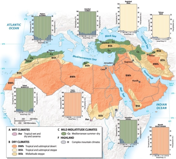 Which of the following cities in Southwest Asia and North Africa receives the highest amounts of annual precipitation? A) Cairo, Egypt B) Istanbul, Turkey C) Riyadh, Saudi Arabia D) Tehran, Iran E) Baghdad, Iraq