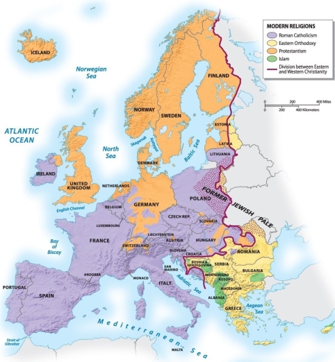 In what part of Europe is Protestantism the dominant religion?   A)  northern Germany B)  Sweden and Norway C)  England D)  only England and northern Germany E)  England, northern Germany, Sweden and Norway