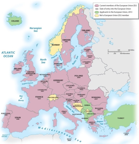 Which of the following European countries is NOT a member of the European Union?   A)  Austria B)  Denmark C)  Portugal D)  Switzerland E)  United Kingdom