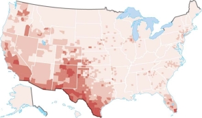 Figure 7.2.1   -This map displays the distribution of what ethnicity in the United States? A)  Hispanic B)  African American C)  Asian American D)  American Indian E)  European