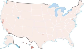 Figure 7.2.3   -This map displays the distribution of what ethnicity in the United States? A)  Hispanic B)  African American C)  Asian American D)  American Indian E)  European