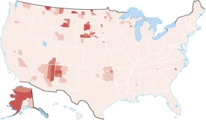Figure 7.2.4   -African American and Hispanic ethnicities are A)  racially similar. B)  not measured by the U.S. Census. C)  similarly distributed across the United States. D)  never found near one another. E)  both spatially concentrated in neighborhoods within large American cities.
