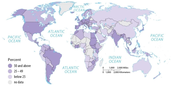 Insert Figure 9.8.4   -Which of the following countries has the highest debt as a percentage of GNI? A)  US B)  Canada C)  Russia D)  China E)  Australia