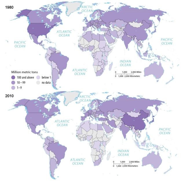 Figure 11.4.4   -Looking at Figure 11.4.4,which of the following countries had the highest steel production in 2010? A)  Argentina B)  Russia C)  China D)  United States E)  Brazil