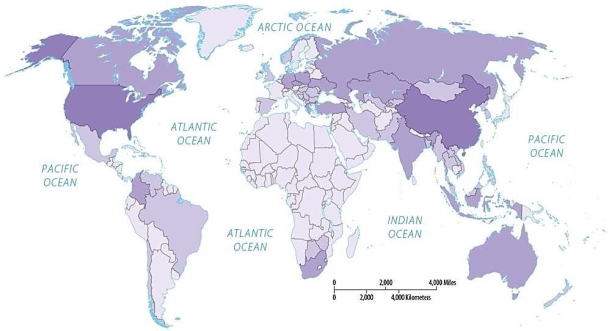 Figure 14.2.2   -Based on your knowledge of energy production,this map most likely displays A)  natural gas production. B)  proven petroleum reserves. C)  hydroelectric power production. D)  coal production. E)  nuclear power generation.