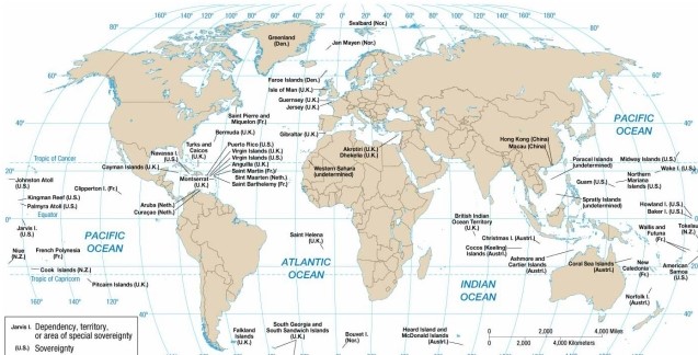   -According to the map of present-day colonial possessions, the British colony east of Argentina is A)  Gibraltar. B)  Saint Helena. C)  the British Virgin Islands. D)  the Falkland Islands. E)  Anguila.