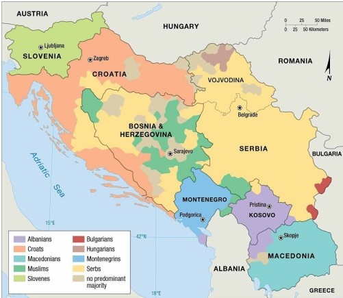   -The maps in this chapter indicate that in the former Yugoslavia, members of the Serbian ethnic group were clustered mainly in the center.