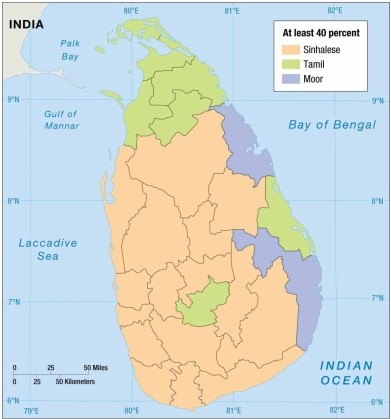   -The maps in this chapter indicate that in Sri Lanka, the Sinhalese are clustered in the center and south.