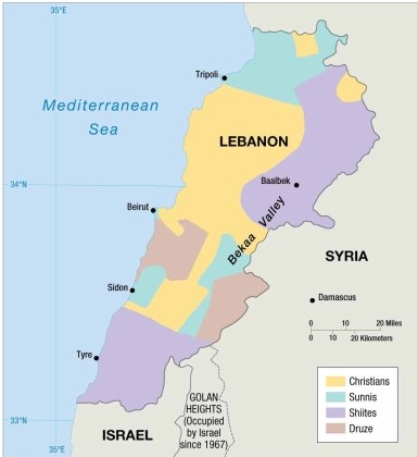   -The maps in this chapter indicate that in Lebanon, members of the Maronite ethnic group, who are mostly Christians, are clustered mainly in the center of the country.