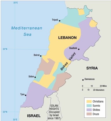   -The maps in this chapter indicate that in Lebanon, the ethnic groups that adhere to the Druze religion are mainly clustered in the southern half of the country.