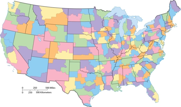   Daily Urban Systems -This map indicates that A)  urban systems are only available during the daytime in rural areas. B)  daily urban systems tend to cover much larger areas in western states. C)  daily urban systems tend to cover much smaller areas in western states. D)  daily urban systems in western states are about the same size as those in eastern states. E)  western states do not tend to have daily urban systems.