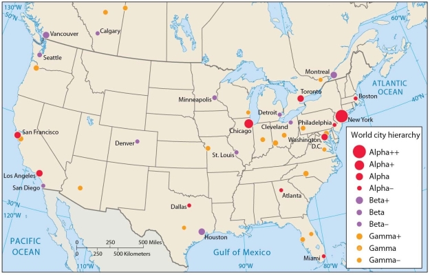   -An analysis of this U.S. map indicates that A)  Indianapolis is Gamma-ranked and Denver is Beta-ranked. B)  Indianapolis is Beta-ranked and Denver is Alpha-ranked. C)  Indianapolis is Gamma-ranked and Denver is Alpha-ranked. D)  San Diego is Gamma-ranked and Denver is Alpha-ranked. E)  Indianapolis is Gamma-ranked and Detroit is Gamma-ranked.