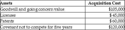 On January 1, 2015, Charlie Corporation acquires all of the net assets of Rocky Corporation for $2,000,000. The following intangible assets are included in the purchase agreement:   What is the total amount of amortization allowed in 2015? A)  $15,000 B)  $22,000 C)  $31,000 D)  $38,000