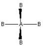 Which of the following pictures best illustrates a tetrahedral shape for the fictional molecule AB<sub>4</sub>? A)    B)    C)    D)   
